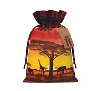 Holiday Drawstring African Animal Sunset Print Gift Bags,Assorted Size Small,Medium,Holiday Xmas Presents Wrapping Bags With Tags