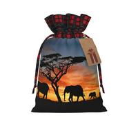 Holiday Drawstring African Elephant 1 Print Gift Bags,Assorted Size Small,Medium,Holiday Xmas Presents Wrapping Bags With Tags