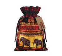 Holiday Drawstring African Elephant Patchwork Print Gift Bags,Assorted Size Small,Medium,Holiday Xmas Presents Wrapping Bags With Tags