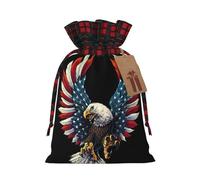 Holiday Drawstring American Eagle Flag Print Gift Bags,Assorted Size Small,Medium,Holiday Xmas Presents Wrapping Bags With Tags