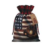 Holiday Drawstring American Flag Baseball Print Gift Bags,Assorted Size Small,Medium,Holiday Xmas Presents Wrapping Bags With Tags