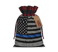 Holiday Drawstring American Thin Blue Line Flag Print Gift Bags,Assorted Size Small,Medium,Holiday Xmas Presents Wrapping Bags With Tags
