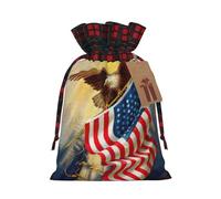 Holiday Drawstring American Usa Flag Eagle Art Print Gift Bags,Assorted Size Small,Medium,Holiday Xmas Presents Wrapping Bags With Tags