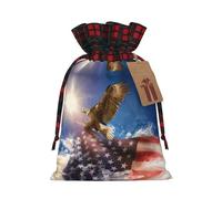 Holiday Drawstring American Usa Flag Eagle Art Print Gift Bags,Assorted Size Small,Medium,Holiday Xmas Presents Wrapping Bags With Tags