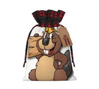 Holiday Drawstring Beaver Working Print Gift Bags,Assorted Size Small,Medium,Holiday Xmas Presents Wrapping Bags With Tags