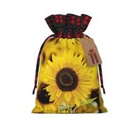 Holiday Drawstring Blooming Sunflowers Print Gift Bags,Assorted Size Small,Medium,Holiday Xmas Presents Wrapping Bags With Tags