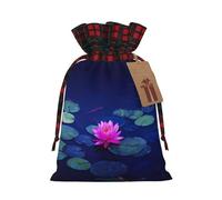 Holiday Drawstring Bright Pink Lotus Print Gift Bags,Assorted Size Small,Medium,Holiday Xmas Presents Wrapping Bags With Tags