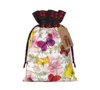 Holiday Drawstring Butterfly Print Gift Bags,Assorted Size Small,Medium,Holiday Xmas Presents Wrapping Bags With Tags