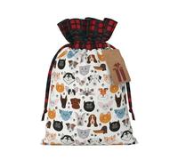 Holiday Drawstring Cartoon Cat And Dog Print Gift Bags,Assorted Size Small,Medium,Holiday Xmas Presents Wrapping Bags With Tags