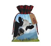 Holiday Drawstring Cute Cow Print Gift Bags,Assorted Size Small,Medium,Holiday Xmas Presents Wrapping Bags With Tags