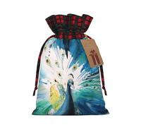 Holiday Drawstring Cute Peacock Print Gift Bags,Assorted Size Small,Medium,Holiday Xmas Presents Wrapping Bags With Tags