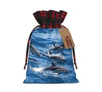 Holiday Drawstring Dolphins In The Sea Print Gift Bags,Assorted Size Small,Medium,Holiday Xmas Presents Wrapping Bags With Tags