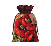 Holiday drawstring gift bags and Beautiful Red Poppy Flower printed color-block gift bags are ideal for holiday packaging and party favors