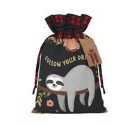 Holiday drawstring gift bags and Follow Your Dreams Sloth printed color-block gift bags are ideal for holiday packaging and party favors