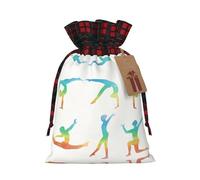 Holiday drawstring gift bags and Gymnastics Game printed color-block gift bags are ideal for holiday packaging and party favors