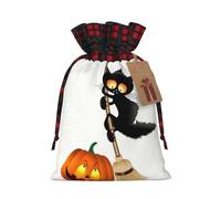 Holiday drawstring gift bags and Halloween Black Cats Pumpkin printed color-block gift bags are ideal for holiday packaging and party favors