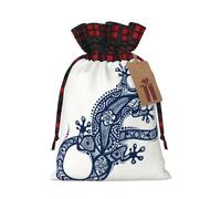 Holiday drawstring gift bags and Illustration gecko printed color-block gift bags are ideal for holiday packaging and party favors