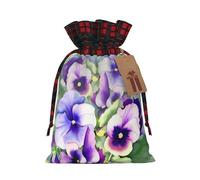 Holiday drawstring gift bags and Pansy Perfection printed color-block gift bags are ideal for holiday packaging and party favors