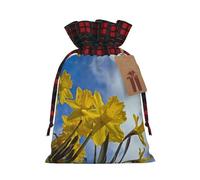 Holiday drawstring gift bags and Yellow Daffodil printed color-block gift bags are ideal for holiday packaging and party favors