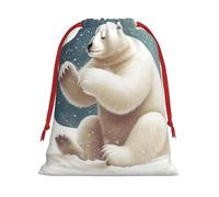 Holiday Drawstring Gift Bags Funny Polar Bear Playing Snowball Wrapping Sacks Pouches for Xmas Presents Craft Jewelry Pouches Christmas Candy Bag for Wedding Party Favor Wrapping Bags