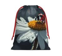 Holiday Drawstring Gift Bags Ladybug on Daisy Flower Wrapping Sacks Pouches for Xmas Presents Craft Jewelry Pouches Christmas Candy Bag for Wedding Party Favor Wrapping Bags