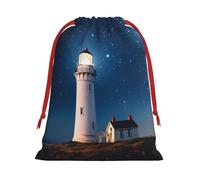 Holiday Drawstring Gift Bags Lighthouse Under Starry Night Sky Wrapping Sacks Pouches for Xmas Presents Craft Jewelry Pouches Christmas Candy Bag for Wedding Party Favor Wrapping Bags