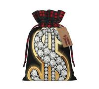 Holiday Drawstring Gold Dollar Sign Print Gift Bags,Assorted Size Small,Medium,Holiday Xmas Presents Wrapping Bags With Tags