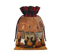 Holiday Drawstring Guitar Collection Print Gift Bags,Assorted Size Small,Medium,Holiday Xmas Presents Wrapping Bags With Tags