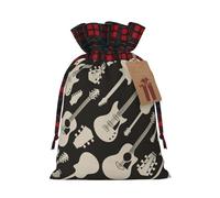 Holiday Drawstring Guitar Pattern Print Gift Bags,Assorted Size Small,Medium,Holiday Xmas Presents Wrapping Bags With Tags