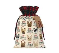 Holiday Drawstring I Love French Bulldog Print Gift Bags,Assorted Size Small,Medium,Holiday Xmas Presents Wrapping Bags With Tags