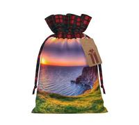 Holiday Drawstring Ireland Sunset Seascape Print Gift Bags,Assorted Size Small,Medium,Holiday Xmas Presents Wrapping Bags With Tags