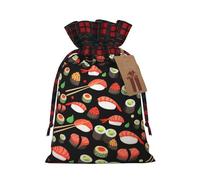 Holiday Drawstring Japanese Sushi Shrimp Print Gift Bags,Assorted Size Small,Medium,Holiday Xmas Presents Wrapping Bags With Tags