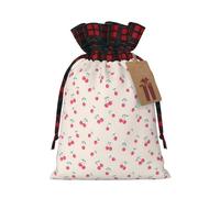 Holiday Drawstring Lovely Sweet Red Cherry Print Gift Bags,Assorted Size Small,Medium,Holiday Xmas Presents Wrapping Bags With Tags