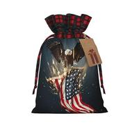 Holiday Drawstring North American Bald Eagle Print Gift Bags,Assorted Size Small,Medium,Holiday Xmas Presents Wrapping Bags With Tags