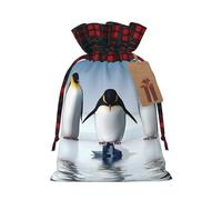 Holiday Drawstring Penguin Print Gift Bags,Assorted Size Small,Medium,Holiday Xmas Presents Wrapping Bags With Tags