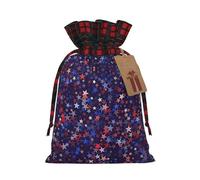 Holiday Drawstring Red Blue Stars American Print Gift Bags,Assorted Size Small,Medium,Holiday Xmas Presents Wrapping Bags With Tags