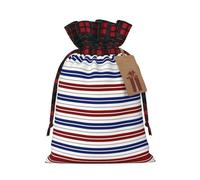 Holiday Drawstring Red Blue White Gray Stripes Print Gift Bags,Assorted Size Small,Medium,Holiday Xmas Presents Wrapping Bags With Tags