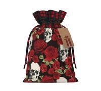 Holiday Drawstring Rose Skull Print Gift Bags,Assorted Size Small,Medium,Holiday Xmas Presents Wrapping Bags With Tags