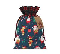 Holiday Drawstring Santa Claus Christmas Print Gift Bags,Assorted Size Small,Medium,Holiday Xmas Presents Wrapping Bags With Tags