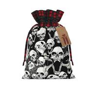 Holiday Drawstring Skull Background Print Gift Bags,Assorted Size Small,Medium,Holiday Xmas Presents Wrapping Bags With Tags