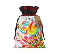 Holiday Drawstring Sweet Candy Backdrop Print Gift Bags,Assorted Size Small,Medium,Holiday Xmas Presents Wrapping Bags With Tags