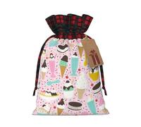Holiday Drawstring Sweet Ice Cream Print Gift Bags,Assorted Size Small,Medium,Holiday Xmas Presents Wrapping Bags With Tags