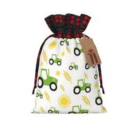 Holiday Drawstring Tractor Farming Print Gift Bags,Assorted Size Small,Medium,Holiday Xmas Presents Wrapping Bags With Tags