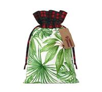 Holiday Drawstring Tropical Palm Banana Leaves Print Gift Bags,Assorted Size Small,Medium,Holiday Xmas Presents Wrapping Bags With Tags