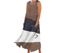 Holiday Dresses for Women UK Italian Linen Dresses with Pocket Sleeveless Boho Casual Sundress Flowy Swing Maxi Dress Loose Pullover Dress Lounge Dress Beach Holiday Long Dress