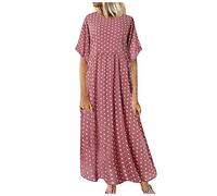 Holiday Essentials for Women Summer Dresses for Women UK Plus Size Fashion Solid Color Short Sleeve Maxi Dress Casual Polka Dot Long Dress Loose Fit Yellow Dress