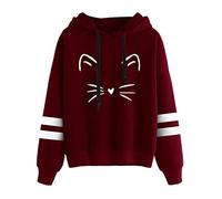 Holiday Essentials for Women Sweatshirts for Women UK clearance Women Stripe Long Sleeves Printing Hoodie Sweatershirt Tops Blouse Womens Plus Size Womens Gifts Sale Clearance (Wine, M)