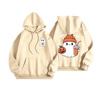 Holiday Essentials My Order Autumn Halloween Jumpers for Women UK Halloween Pumpkin Hoodies Women Season Sweatshirts Cute Funny Graphic Pullover Tops Womens Sale Clearance Clothes (Beige, S)