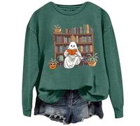 Holiday Essentials My Order Womens Halloween Sweatshirt Halloween Sweatshirt Women: Reading Books Shirt Cute Halloween Teacher Sweatshirt Reading Shirt Ladies Jumpers Sale Clearance (Green, L)