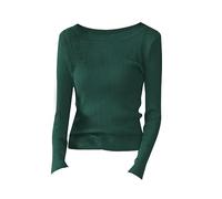 Holiday Essentials My Order Women's Sweatshirts Slim Fit Long Sleeve Ribbed Knitted Tunic Tops Stretchy Skinny Round Neck Pullover Blouses Solid Ladies Tops Size 18 UK Clearance Green